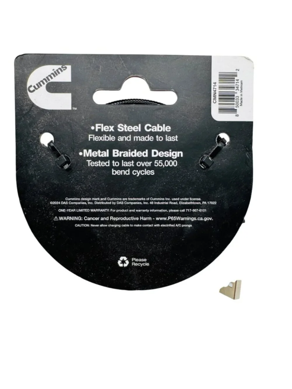 Cummins 4 Ft Micro To USB Charging Cable Braided Flex Steel Black